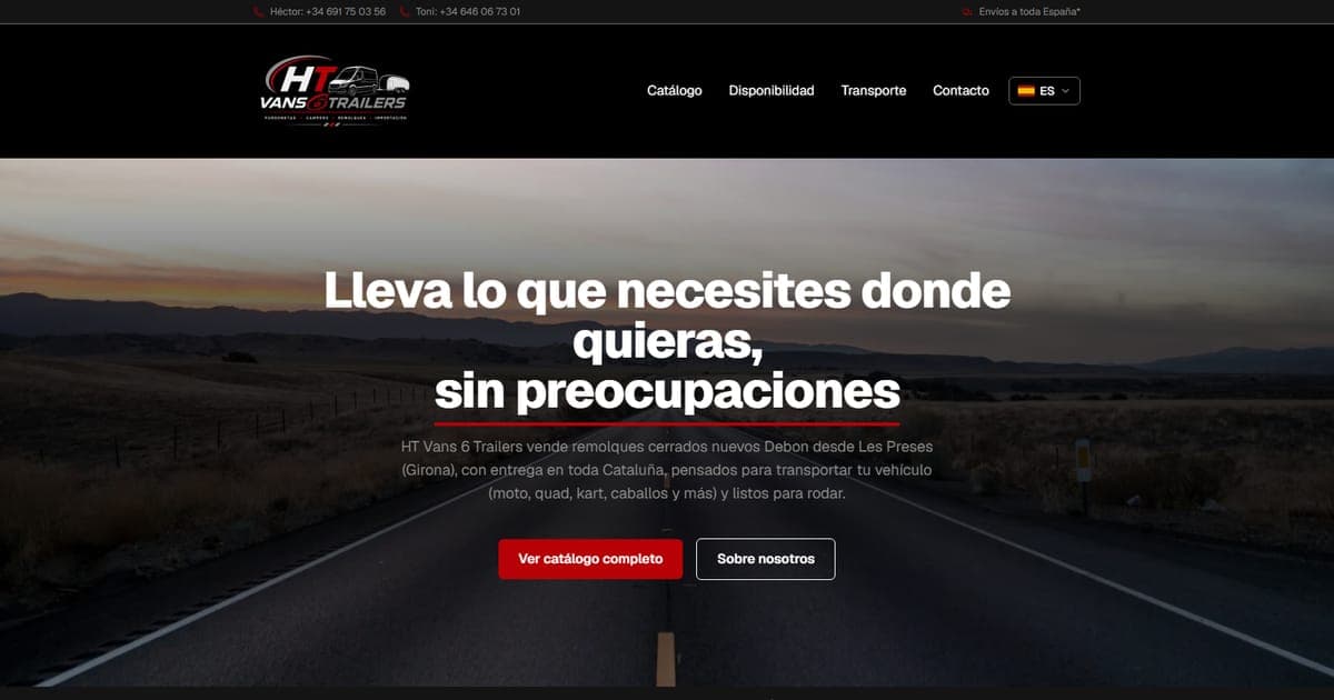 Captura de la página de inicio de HT Vans 6 Trailers